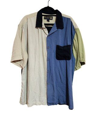 Nat Nast Y2K 90's Colorblock Button Down Casual Shirt Mens Size XL 100% silk